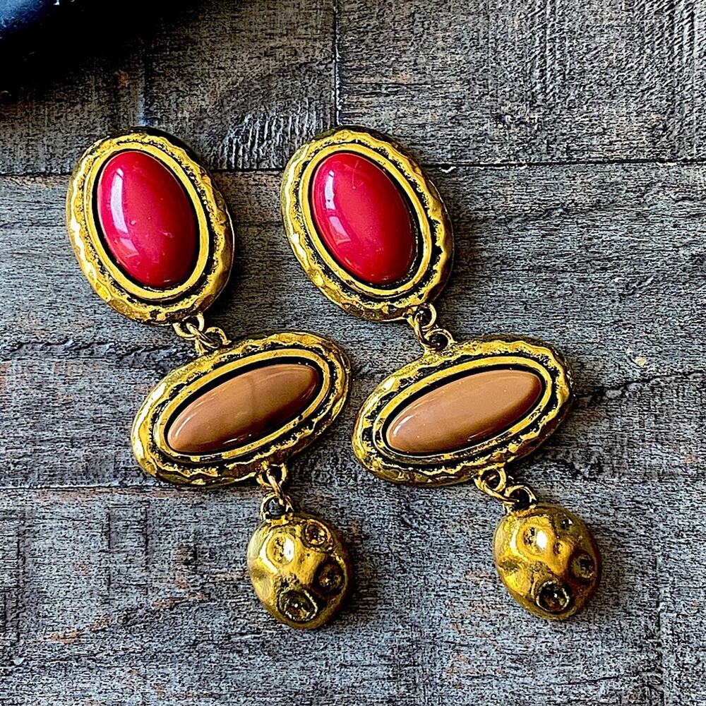 NEW Antique Gold Beaded Statement Earrings
